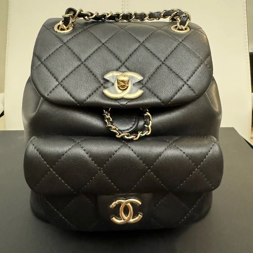chanel mini duma backpack 24P calfskin black LGHW (Microchip) Tonal stitching CHANEL Pre-Owned 2023 Mini Duma